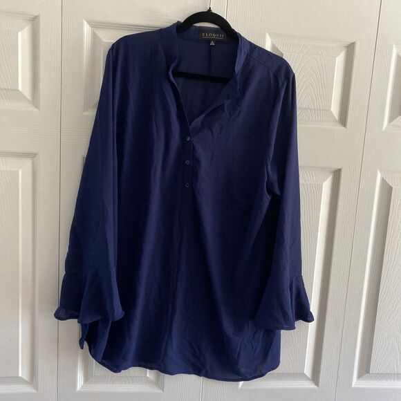 Eloquii Women's Navy Tunic blouse‎ Plus size 20 Career Comfort Lightweight Flowy - Picture 1 of 6